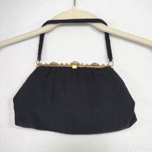 Vtg MICHEL SWISS PARIS Black Beaded Evening Bag Cabochon 40s 50s Made In France